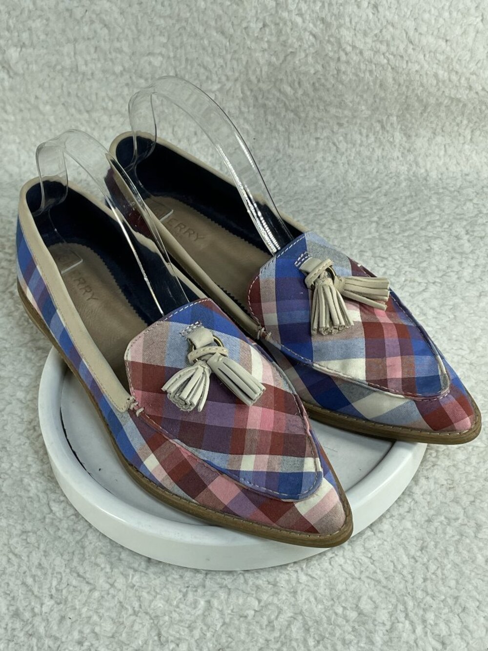 Sperry Top-Sider Loafers Women 9 Saybrook Slip On Plaid Loafer Tassles EXCELLENT